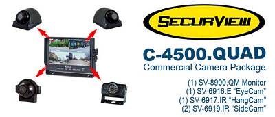 Crimestopper C-4600.Quad.DVR.PK 4 Camera / Quad Split 7 Inch LCD Commercial Truck / Bus / RV Package with DVR