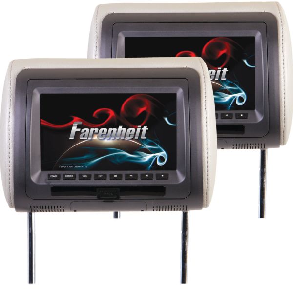 Farenheit HRD-72CCP 7 LCD/DVD Universal Headrest Replacements with 16GB SD/USB and Interchangeable Color Skins Pair