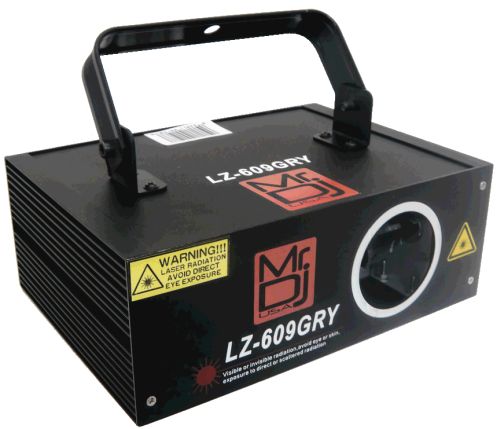 Mr DJ LZ-609GRY Tri-Beam 200mW Laser Lighting Effect: Green, Red & Yellow 8 Channel / DMX-512