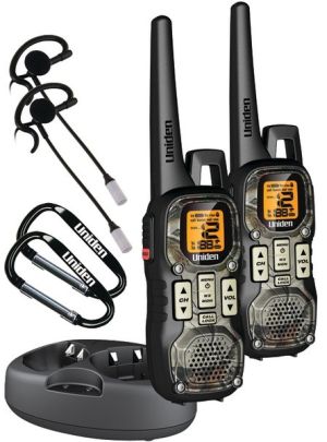 UNIDEN GMR4099-2CKHS 2-Way Waterproof 40 Mile Range FRS/GMRS Camo Radios With 2 VOX Headstes and 2 Carabiners