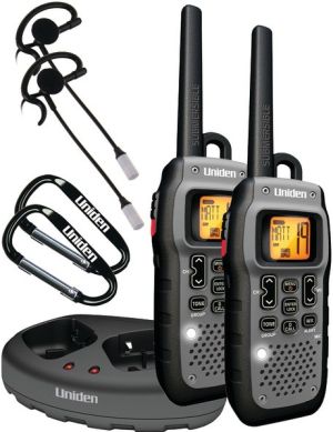 UNIDEN GMR5089-2CKHS 2-Way Submersible/Floating 50 Mile Range FRS/GMRS Radios With 2 VOX Headsets And 2 Carabiners