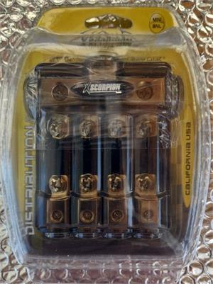 XScorpion MANL3044G Mini ANL Fused Distribution Block 3 - 1/0G Input to 4 - 4G Output Gold