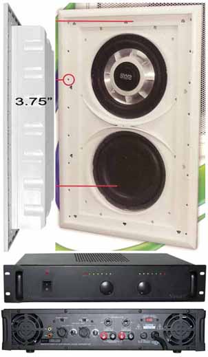 Earthquake THOR Earthquake IW-SUB10 Dual 10 Inch Shallow Mount In-Wall Subwoofer with Passive 10 Inch SLAP and XJ-600R 600 Watt Amplifier Kit
