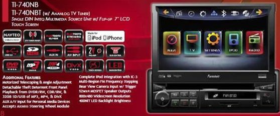 Farenheit TI-740NB 7 Single DIN Navigation Ready Multimedia Receiver with BlueTooth V2.1 EDR, SD/USB
