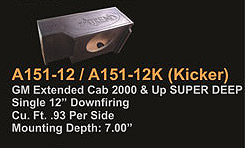 Atrend A151-12K Single 12 Inch Down Fire 99-07 GM EXTENDED CAB Subwoofer Box Bedliner Square Cutout