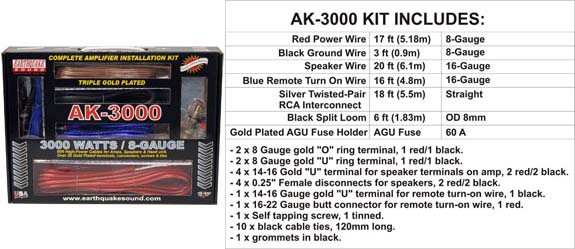 Earthquake AK-3000 8 Guage Amplifier Installation Kit