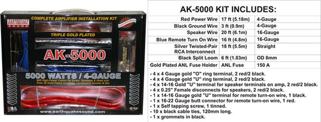 Earthquake AK-5000 4 Guage Amplifier Installation Kit