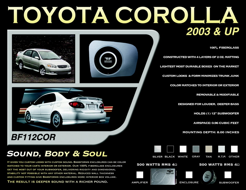Bassforms SAATI112COR 2003-07 Toyota Corolla 12 Inch Custom Fiberglass Subwoofer Box, Left Side