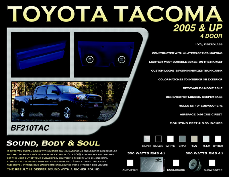 Bassforms SAATI210TAC 2005-UP Toyota Tacoma 4 Door Dual 10 Inch Custom Fiberglass Subwoofer Box