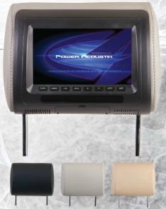 Power Acoustik H-71CC 7  LCD/DVD/USB/SD Universal Headrest with Changeable Color Skins Grey, Beige, Black