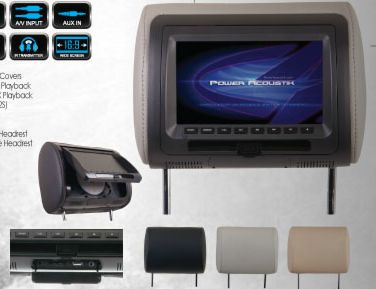 SoundStream VHD-70CC  Pre-Loaded 7 Inch LCD/DVD/USB/SD Universal Headrest with Changeable Color Skins Grey, Beige, Black