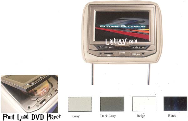 Power Acoustik HDVD-73GDRK 7 Inch Universal Headrest Replacements with built in front loading DVD player, 8GB SD Card port, USB Mini Input Dark Gray