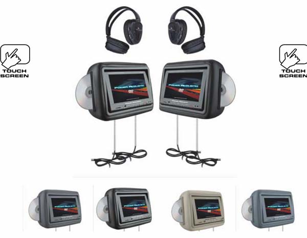 Power Acoustik HDVD-9GR 8.8 Inch Touch Screen Universal Headrest Replacements with Dual Built In DVD Players Gray