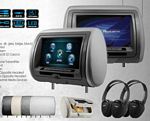 Power Acoustik HDVD-909CC DUAL Touch Screen 9 Inch LCD/DVD/USB/SD Universal Headrest Kit with Changeable Color Skins Grey/Beige/Black