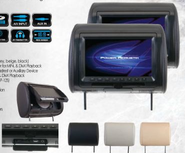 Power Acoustik HDVD-92CCP 9 LCD/DVD Universal Headrest Replacements with SD/USB and Interchangeable Color Skins Pair