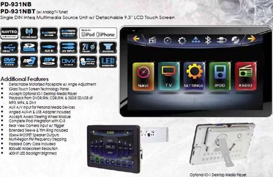 Power Acoustik PD-931NB 9.3 Single DIN Navigation Ready Multimedia Receiver with BlueTooth V2.1 EDR ,Detachable for Optional Home Docking