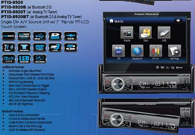 Power Acoustik PTID-8920 Single DIN 7 Inch Touch Screen LCD / DVD Receiver with USB / 3.5MM
