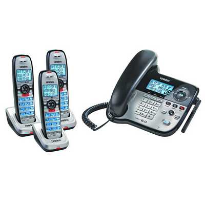 Uniden DECT2188-3 Dect 6.0 Expandable Corded/Cordless Telephone With Dual Keypad, Digital Answering System - 3 Cordless Handsets