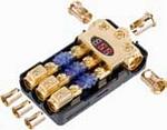 XScorpion DMANL3034G Digital Mini ANL Fused Distribution Block 3 - 1/0G Input to 3 - 4G Output Gold